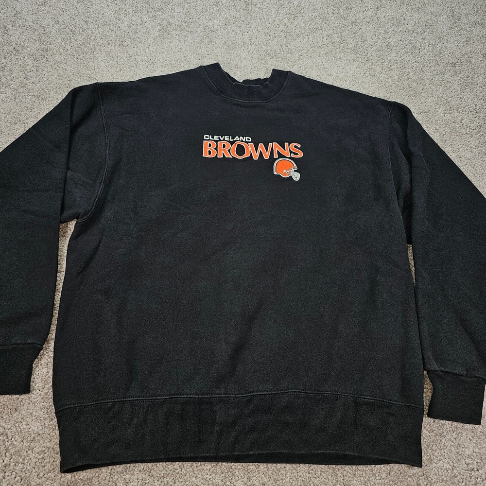 Vintage Majestic Cleveland Browns Black Crewneck Sweatshirt Mens Size L USA
